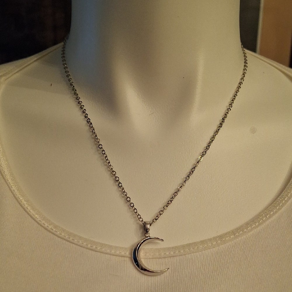 Lunar Elegance Faux Silver Moon Necklace